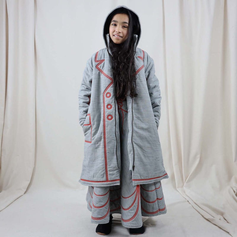 Oversized Coat with Red Emboidery