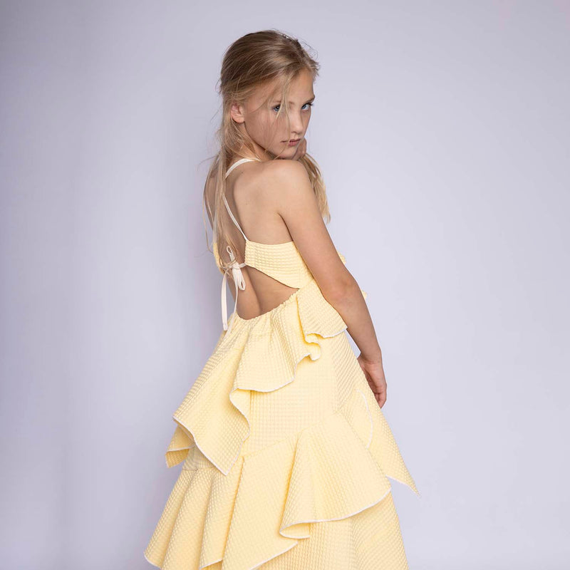 Yellow Waffle Cotton Gown for Girls
