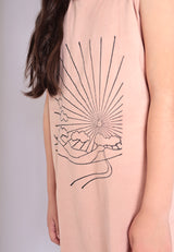 Artisanal T-Shirt Dress Naturally Dyed Madder with Hand Block Print