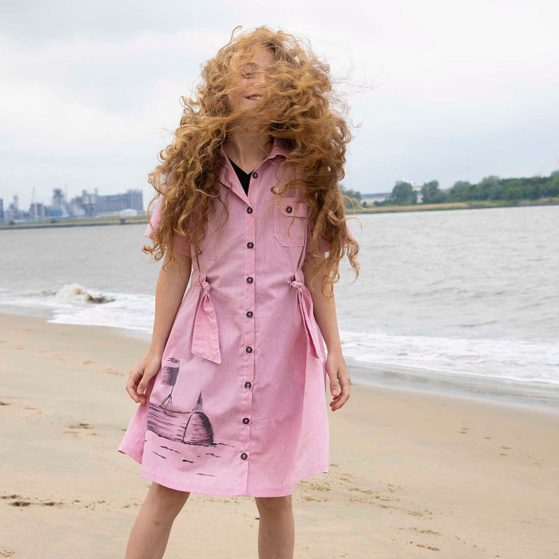 Handbemaltes pinkfarbenes Safari-Kleid für Mädchen Limited Edition, GOTS