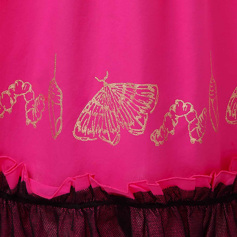 Mädchen-Ballkleid in Pink mit goldenem Blockdruck