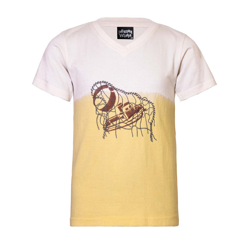 Handwerkliches T-Shirt Natürlich gefärbter Kurkuma mit Handaufdruck