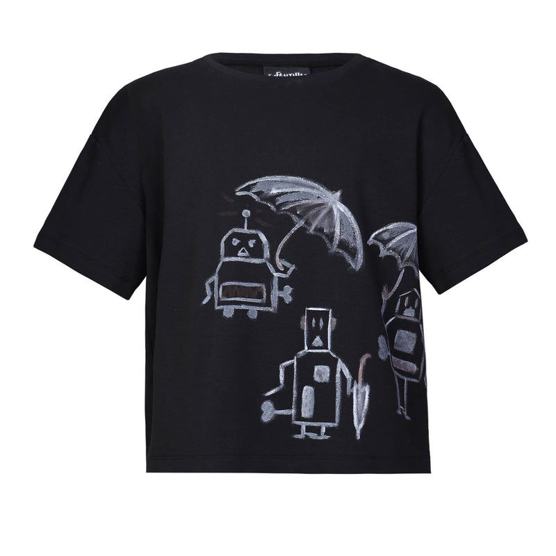 Handbemaltes übergroßes schwarzes T-Shirt in limitierter Auflage