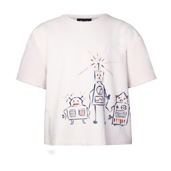Off-White Oversized T-Shirt with Hand Painting