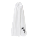 White Boho Beach Dress with Bee Hand Embroidery