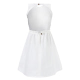 Weißes Kleid mit Rückenausschnitt und Marienkäfer-Handstickerei 
