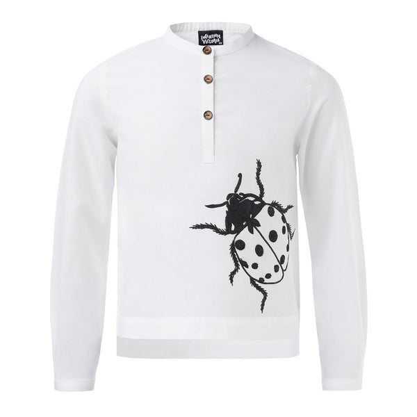 White Shirt with Ladybug Hand Embroidery