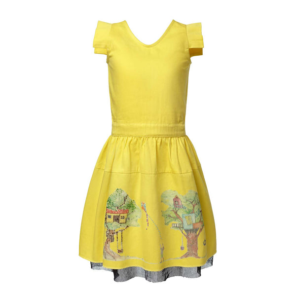 Yellow Embroidered Dress for Girls