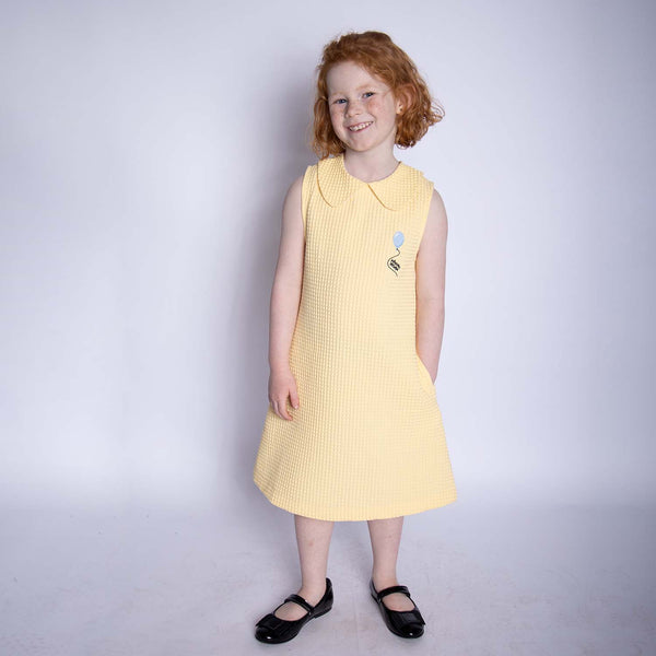 Yellow Waffle Dress with Embroidery for Girls