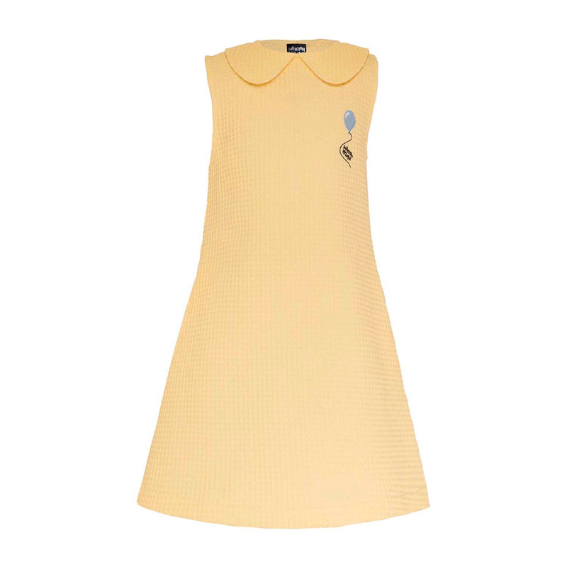 Yellow Waffle Dress with Embroidery for Girls