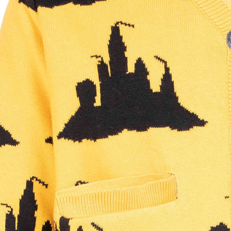 PRELOVED Yellow Knitted Girls and Boys Cardigan with Beach Castle, 6 mths