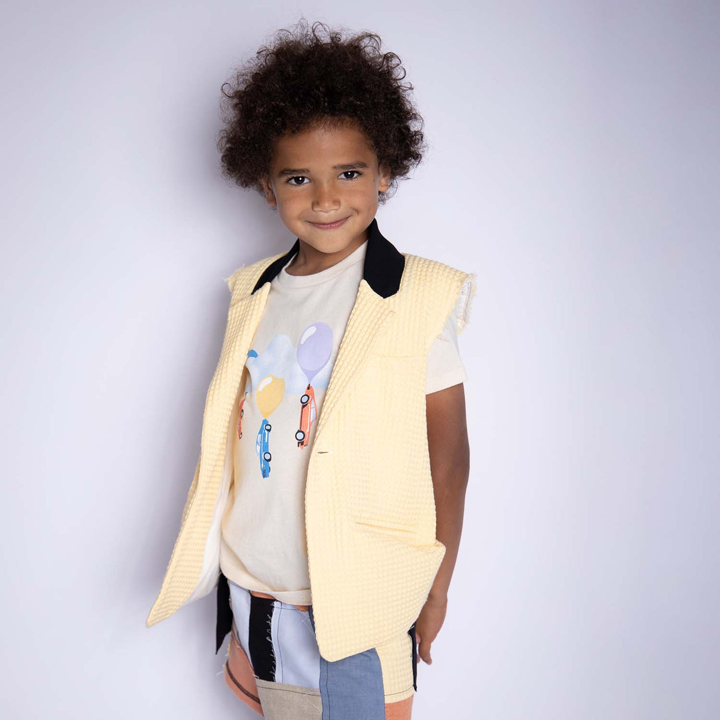 Yellow Waffle Sleeveless Blazer for Boys and Girls 100 Organic Cotton