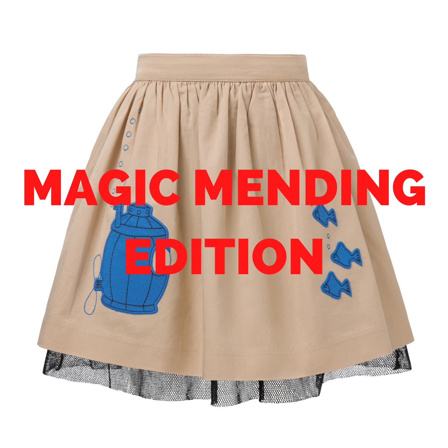 MAGIC MENDING PRELOVED Beige Cotton Skirt with Submarine, 4 years