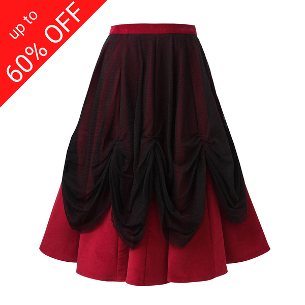 Red Corduroy Skirt with Tulle